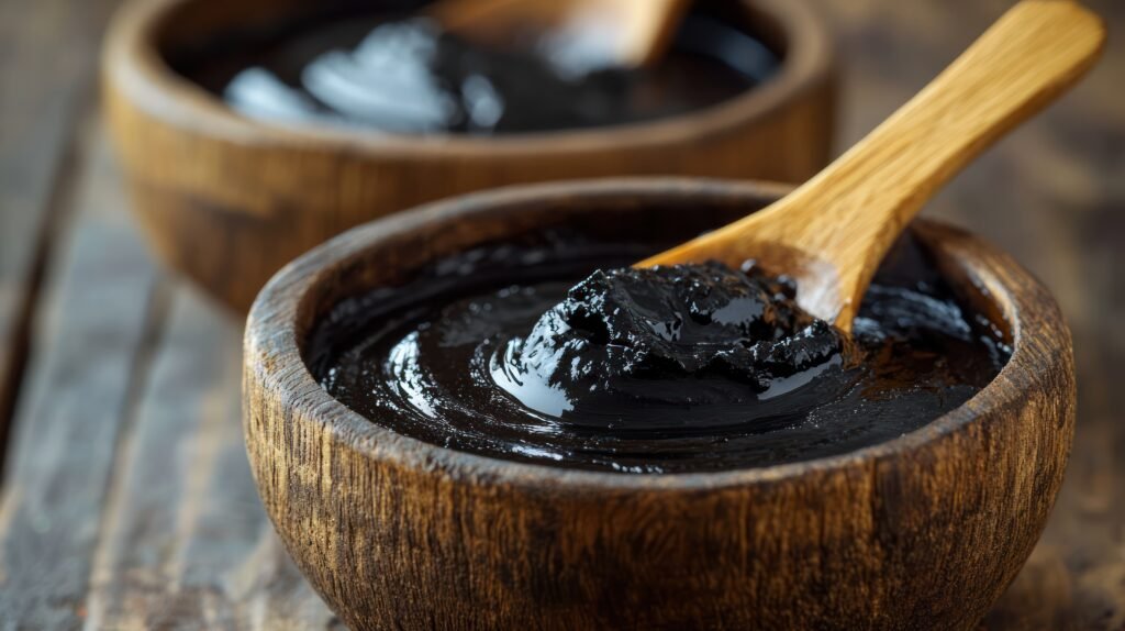 spa mud mask wooden bowls, closeup, texture, wellness